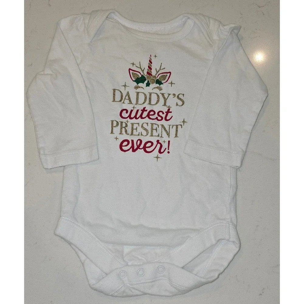 The Childrens Place Baby Bodysuit Daddys Cutest Present Ever White Holiday 0-3M